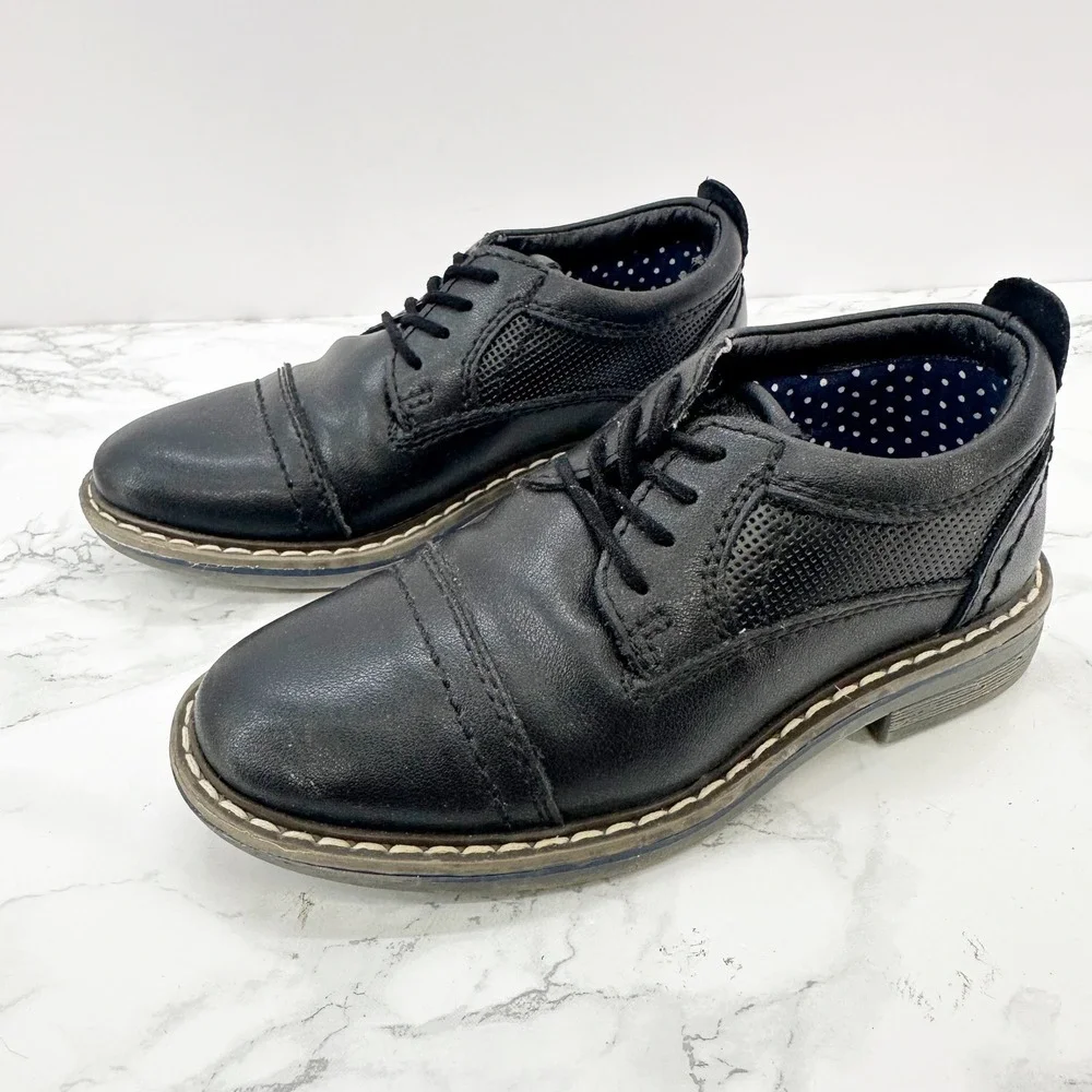 Steve Madden‎ Tolliver Boys Black Leather Oxford Dress Shoes Size 9